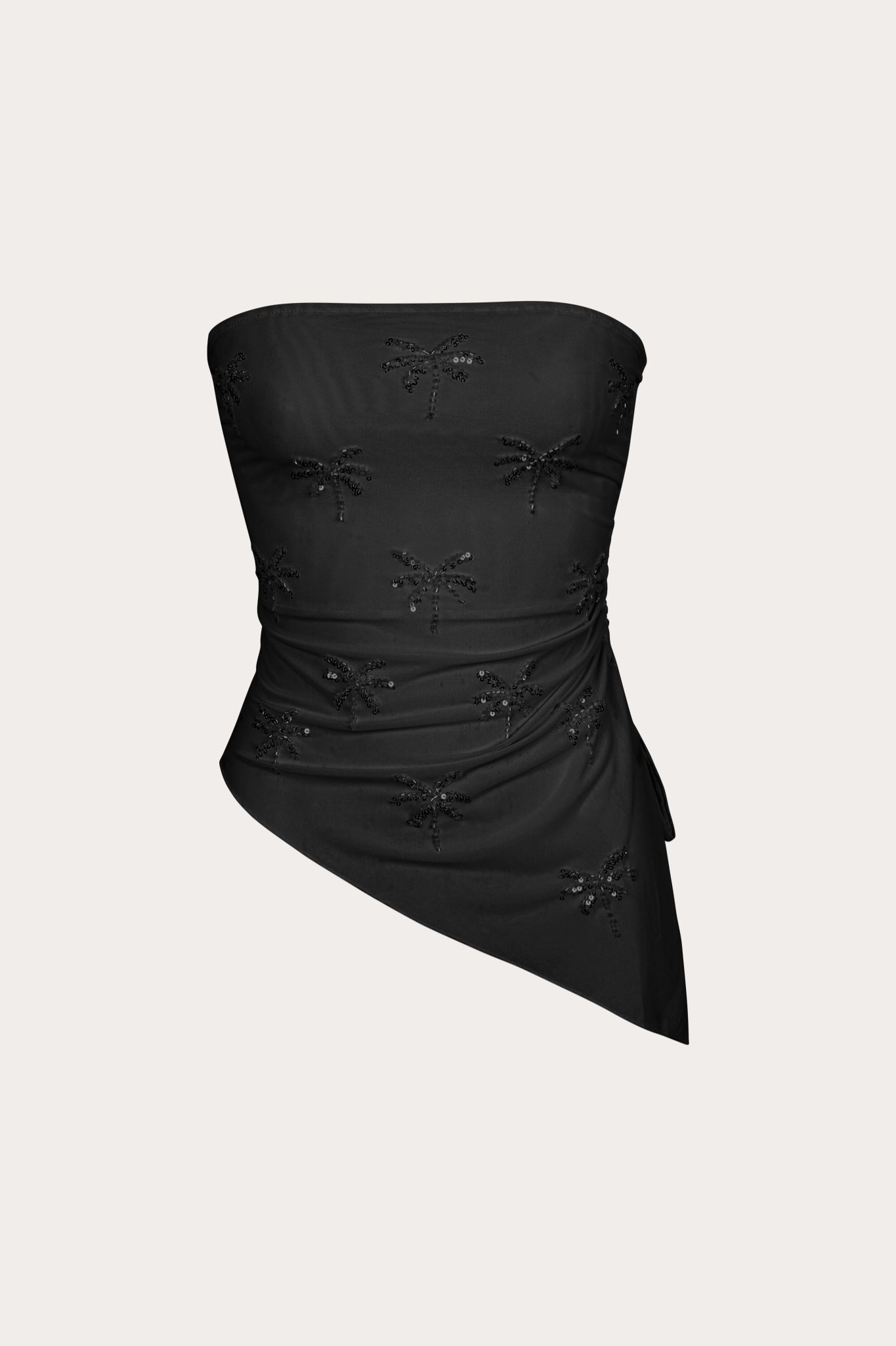 Mila asymmetrical mesh top in black